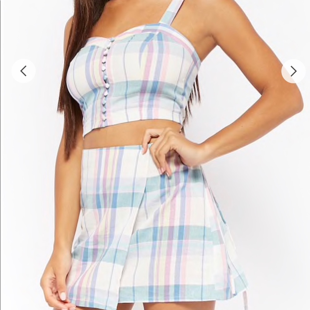 Plaid Button-Front Crop Cami wrap around skirt set